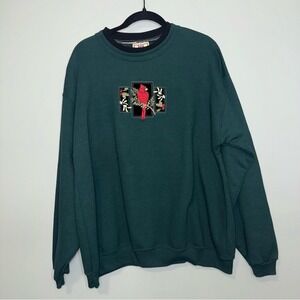 NWT‎ Vintage Top Stitch Evergreen Cardinal Embroidered Pullover Sweatshirt 2X